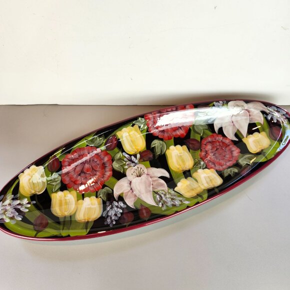 Stunning Lesal Studio Hand-Painted Floral Serving Platter - Picture 2 of 8